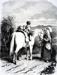 Marie and little Pierre on a horse, illustration from 